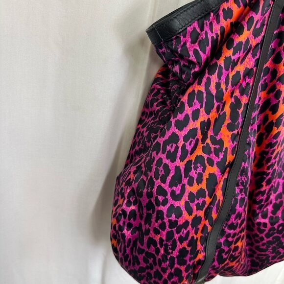Henri Bendel NY Pink Leopard Print Softshell Satin Satchel Tote Shoulder Bag - Picture 5 of 17